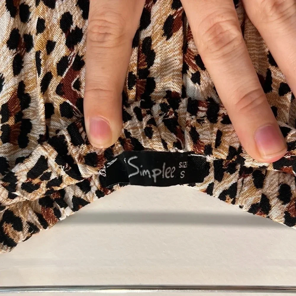 Leopard Print Wide Leg Jumpsuit Strapless Safari Summer Light Women’s Size Small - Picture 8 of 9